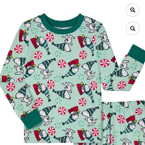 Peanuts Snoopy Unisex Childrens Green 2 PC Pajama Set Size 8 NWT - Picture 2 of 7
